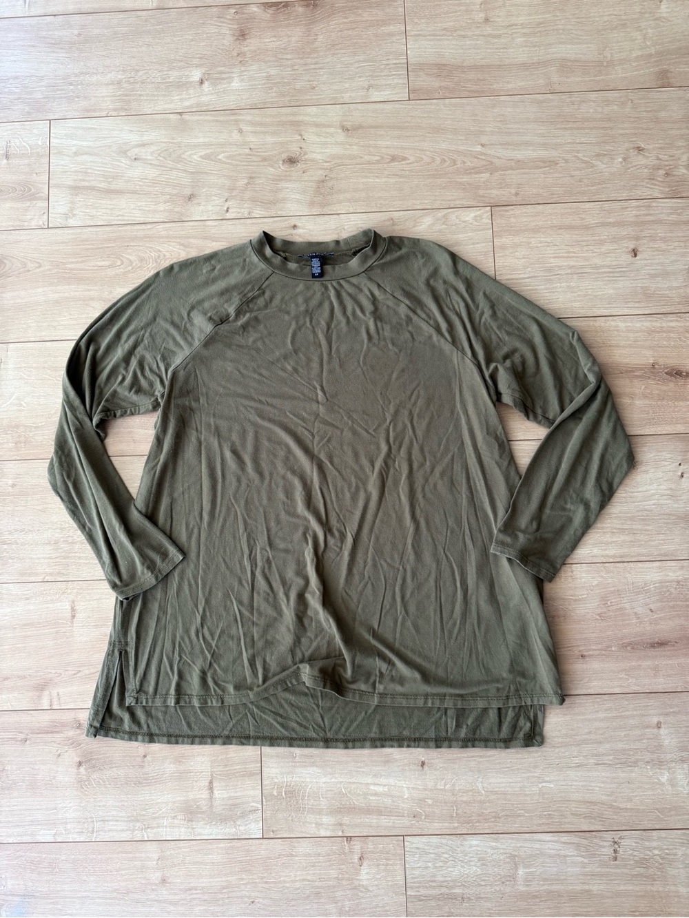 Eileen Fisher Olive Green Tencel Lyocell Tunic Top Small Long Sleeve Stretch